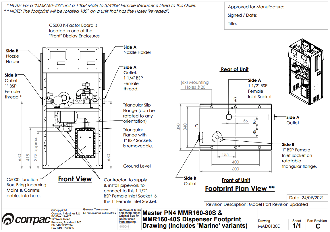Master Pn4 Mmr160 80s & Mmr160 40s Dispenser Footprint Drawing ( Includes ' Marine ' Variants)